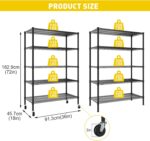Heavy Duty Industrial Storage Shelving Unit with Wheels, 5-Tier Garage and Pantry Shelf Unit, Adjustable Metal Wire Storage Rack Organizer (91x45.5x183cm(WxDxH)) - Image 3