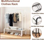 Double Rod Clothing Rack with Wheels, Free-Standing Closet Organizer with Storage Shelves, Heavy-Duty Clothes Hanging Rack with Lockable Wheels for Bedroom, Entryway, and Office (White) - Image 2