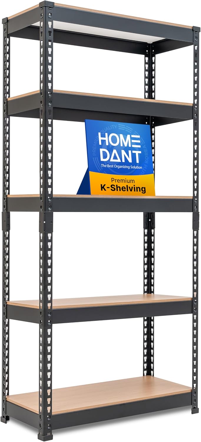 71TD-C8RApL._AC_SL1500_.jpg HOMEDANT 28" W 5 Tier Heavy Duty Garage Shelving Adjustable Metal Rack Storage Shelves Standing Shelf Unit Organizers Pantry Closet Black 1Pack - Image 1
