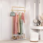 TIEOU Gold Clothes Rack with Shelf, Gold Clothing Racks for Boutiques, Free-Standing Garment Rack for Hanging Clothes,Gold Coat Rack, Small Metal Clothes Rack Heavy Duty, Industrial Clothing Rack Gold - Image 8