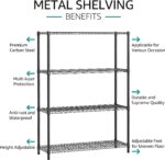 IZEUK 1400 LBS Garage Black Shelving Wide Storage Shelves 4 Tier Adjustable Heavy Duty Metal Wire Rack Standing Shelf Unit for Kitchen Office College Dorm Garage Warehouse 15.8" x 45.8"x 59.4" - Image 4