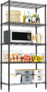 IZEUK 5-Tier Heavy Duty Metal Storage Shelves, 15.7" D x 33.5" W x 68.5" H, 1250 lbs, Black, Adjustable Wire Shelving Unit,Storage Rack for Kitchen, Garage and Closet Organizer