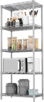 HOMEFORT 5-Tier Wire Shelving 5 Shelves Unit Metal Storage Rack Durable Organizer Perfect for Pantry Closet Kitchen Laundry Organization in Grey,21”Wx14”Dx61”H