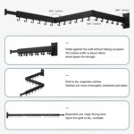 LIENAHU Wall Mounted Clothes Drying Rack, Folding Laundry Hanger, Retractable and Collapsible Clothing Rack (Black, With Hooks) - Image 3