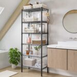 6-Tier Adjustable Storage Shelf Heavy-Duty Metal Rack Wire Shelving Unit for Laundry, Bathroom, Kitchen, Pantry Closet Organizer (Black, 60 x 35.5 x 180 CM) - Image 2