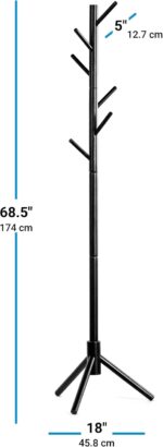 ZOBER High-Grade Wooden Tree Coat Rack Stand, 6 Hooks - Super Easy Assembly NO Tools Required 3 Adjustable Sizes Free Standing Hallway Hanger Hat for Handbag, Clothes & Accessories Black ZO-005 - Image 8