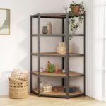 Brokky 5-Layer Heavy-duty Corner Shelf Grey Steel&Engineered Wood-Garage Shelves Metal Storage Shelves,Heavy Duty Shed Storage Racking for Warehouse Workshop Office