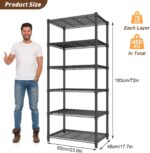 6-Shelf Storage Unit With Height Adjustable Shelves Levelling Feet,6-Tier Wire Shelving Unit,Metal Kitchen Rack with PP Shelf Liners,Storage Shelf for Pantry,Black 60 * 45 * 183CM - Image 3
