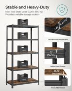 SONGMICS Shelving Unit, 50 x 100 x 200 cm, 875 kg Load Capacity (175 kg per Shelf), Industrial, Adjustable Storage Shelves, for Living Room, Kitchen, Garage, Rustic Brown and Black GLR050B11 - Image 5