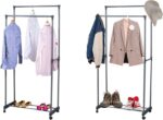 WT-EASYCARE Double Hanging Rod Garment Rack with Rolling Casters – Durable, Rust-Free Steel, Lockable Wheels, Space-Saving Bottom Shelf - Ideal for Home, Studio, Bedroom, Hostel or Guest Rooms