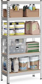 SONGMICS 5-Tier Storage Shelves, Garage Storage, Boltless Assembly, Adjustable Shelving Unit, 11.8 x 29.5 x 59.1 Inches, Load 1929 lb, for Shed Warehouse Basement Kitchen, Silver UGLR300E01