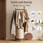 CycleCrew Solid Wood Coat Rack with Fabric Basket - Coat Hanger Stand Coat Tree Rack Freestanding with 9 Hooks Wheels, Small Clothes Rack For Entryway Bedroom Hallway Living Room - Image 2