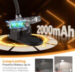 61 LED Rechargeable Reading Lamp, 3 Color Modes & 10 Brightness Levels, 2000mAh Clamp Lamp with USB-C, 40CM Flexible Gooseneck, Cordless Book Lamp Clamp Light for Bed, Table, Desk - Black - Image 6