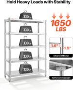 VEVOR Stainless Steel Shelving 48x18.5 Inch 5 Tier Adjustable Shelf Storage Unit Stainless Steel Heavy Duty Shelving for Kitchen Commercial Office Garage Storage 330lb Per Shelf - Image 3
