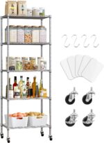5 Tier Shelving Unit Adjustable Storage Shelf Metal Storage Rack Wire Storage Shelves 16.5" L x 11.8" W x 59" H for Pantry Closet Kitchen Laundry (Silver)