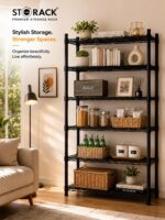 STORACK Height Adjustable 6-Shelf Heavy Duty Boltless Flodable Wire Shelving Rack Shelves - Black (Steel, Black Coated Chrome Finish), Tiered Shelf - Free Standing 24X14X72 inch - Image 7