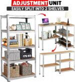 Garage Shelving Units 5-Tier Storage Shelves, 175kg Per Shelf, 5mm MDF Boards, Shed Storage Racking Shelf Adjustable Metal Boltless Design for Living Room,Office(Silver,70x30x150cm) - Image 4