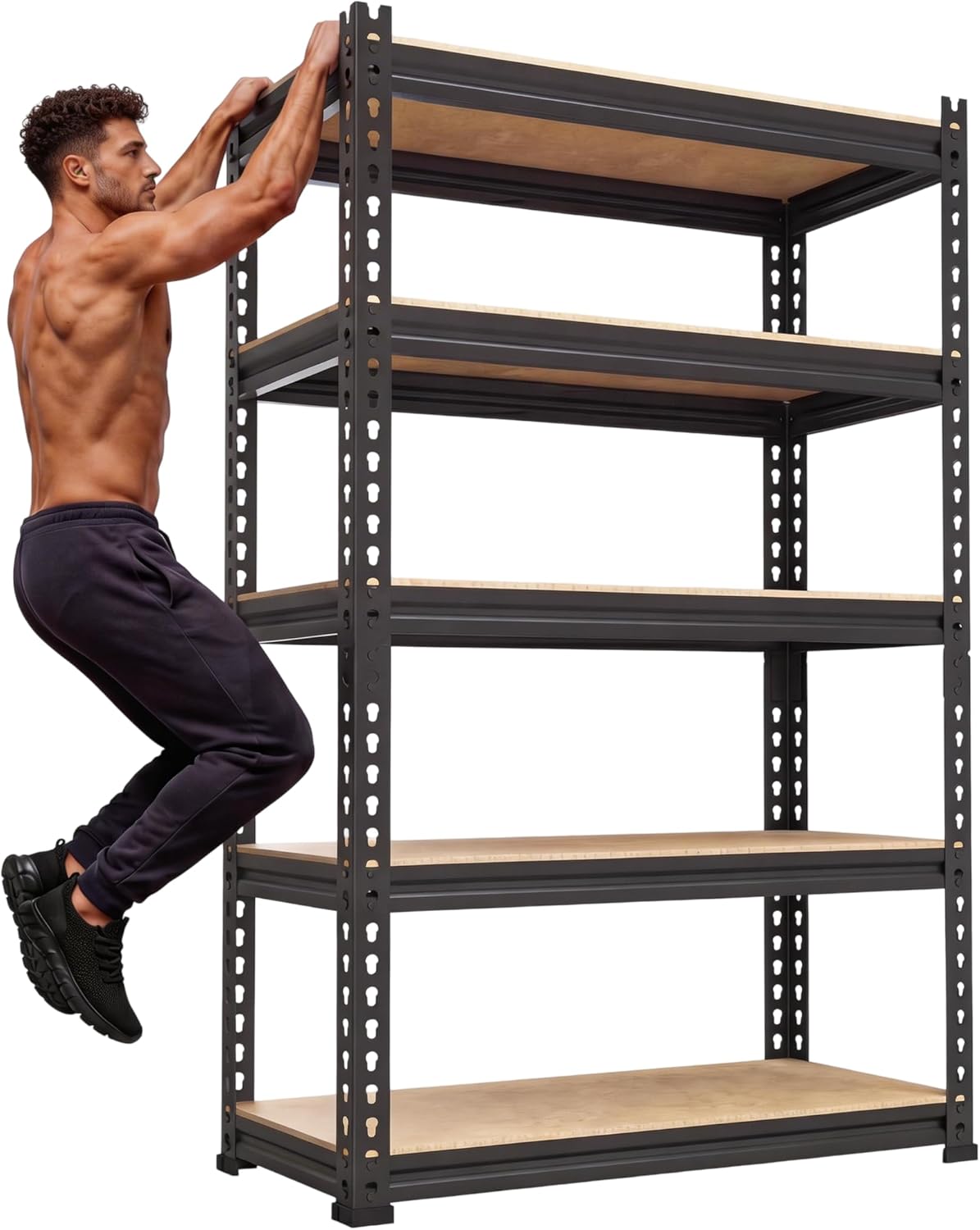 71XS0p5hK4L._AC_SL1500_.jpg PrimeZone Storage Shelves 5 Tier Adjustable Garage Storage Shelving, Heavy Duty Metal Storage Utility Rack Organizer Shelf Unit for Warehouse Pantry Closet Kitchen Basement, 28" x 12" x 59", Black - Image 1