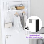 Over The Door Clothes Hanger with 2 Hooks, Stainless Steel Over The Door Hangers for Clothes with Storage Rack, Clothing Hanger Drying Racks for Laundry, Washroom, Fits Door Up to 1.77", White - Image 6