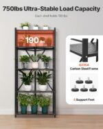 VEVOR 5-Tier Foldable Storage Shelf with Wheels, 28-inch W x 15-inch D x 64-inch H Folding Metal Rack Shelving Unit, Heavy Duty No Assembly Organizer Shelf for Garage, Kitchen, Basement, Black - Image 6