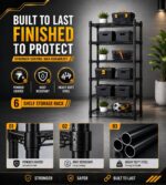 STORACK Height Adjustable 6-Shelf Heavy Duty Boltless Flodable Wire Shelving Rack Shelves - Black (Steel, Black Coated Chrome Finish), Tiered Shelf - Free Standing 24X14X72 inch - Image 4