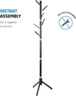 ZOBER High-Grade Wooden Tree Coat Rack Stand, 6 Hooks - Super Easy Assembly NO Tools Required 3 Adjustable Sizes Free Standing Hallway Hanger Hat for Handbag, Clothes & Accessories Black ZO-005 - Image 3