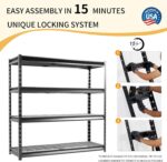 The Atlas 72" W Heavy Duty Garage Shelving Load 8000 Lbs, 4 Tier Metal Storage Shelves, Adjustable Industrial Steel Rack for Warehouse Basement Shop, 72" W x 24" D x 72" H, Black - Image 4