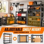 72"H Storage Shelves heavy duty 2535LBS Garage Shelving adjustable metal shel 5 tier shelving Unit metal storage rack for Basement, Warehouse, Pantry, Closet, Kitchen 72" H x 39.4" W x 13.8" D, Black - Image 5