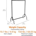 Amazon Basics Heavy Duty Clothes Rail Garment Rail, 1.21 x 1.52 m, Black - Image 5