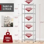 Sakugi Storage Shelves - Set of 2, 5-Tier Metal Shelf Organizer, Space-Saving Garage Shelving with Leveling Feet, Standing Shelves Organizer for Kitchen, Laundry, Pantry (18.1"x12.3"x56.8", Silver) - Image 3