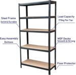 1 Pack Garage Shelving Racking Unit - 180x90x40cm Black Garage Storage Shelves - Heavy Duty 175kg Capacity Per Shelf - 5 Tier Shelf Unit - Metal & MDF Boltless Assembly System - Image 7