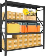 4-Tier Storage Shelf, Heavy Duty Shelf Storage, Warehouse & Garage Shelving Unit, Shelfs Storage With 300KG/Shelf Rack Weight Capacity, Storage Shelves Size 200 x 60 x 200CM (Black)