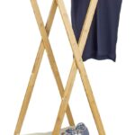 Relaxdays Stand made of Bamboo, Size: 155.5 x 50 x 57.5 cm Wardrobe Coat Hanger w/Practical Rack Shoe Shelf Space-Saving for Garments Laundry Clothing with 2 Wooden Rails, Natural Brown, 58x50x164 cm