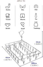 DELFINO Stainless Steel Sock Drying Rack, Laundry Pegs with 36pcs Swivel Hook Wind-proof Clothes Hanging Rack Metal Clothespins Rectangle for Socks, Underwear, Shoe Insoles, Baby Clothes, Gloves - Image 4