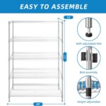 Guan River 5-Shelf Adjustable Metal Shelf Wire Shelving Unit Heavy Duty Storage Rack Display Shelf for Office,Kitchen,Bedroom,Bathroom,Laundry,Pantry Basement,Garage(Chrome,48" L x 18" W x 72" H) - Image 3