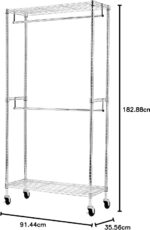 Amazon Basics Double Rod Garment Rack / Clothes Rail with Height-Adjustable Shelves - 181kg Max Weight, Chrome, 91 x 36 x 183 cm - Image 6