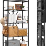 VEVOR 5-Tier Foldable Storage Shelf with Wheels, 28-inch W x 15-inch D x 64-inch H Folding Metal Rack Shelving Unit, Heavy Duty No Assembly Organizer Shelf for Garage, Kitchen, Basement, Black