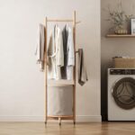 CycleCrew Solid Wood Coat Rack with Fabric Basket - Coat Hanger Stand Coat Tree Rack Freestanding with 9 Hooks Wheels, Small Clothes Rack For Entryway Bedroom Hallway Living Room - Image 8