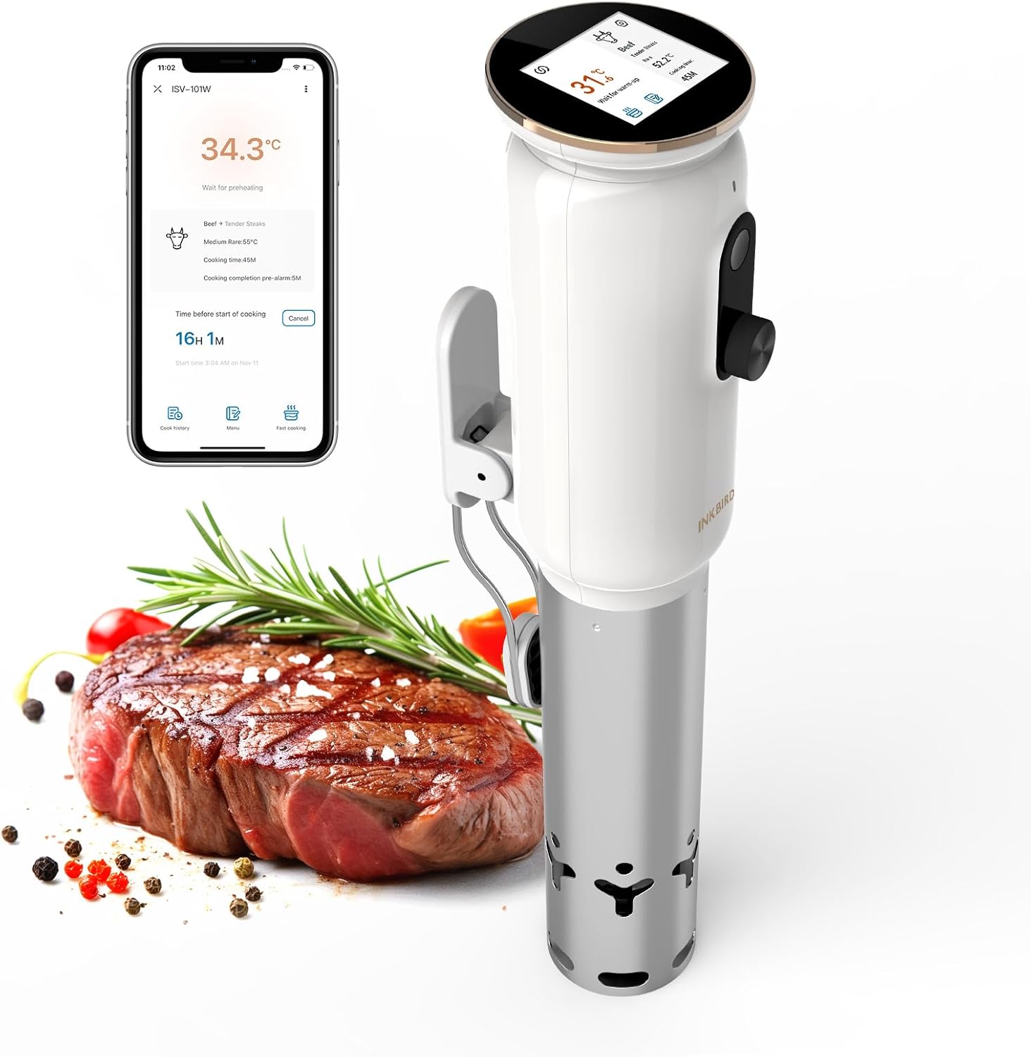 71c6EhTJ7dL._AC_SL1500_.jpg INKBIRD WiFi Sous Vide Machine ISV-101W, Precision Slow Cooker with 3D Water Circulation, 1000W Fast Heating Immersion Circulator, App Preset Menus, Accurate Temp Control & Smart Alerts, TFT Display - Image 1