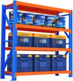I Best Heavy Duty Metal Warehouse 4 Steps Racking Storage Garage Shelving Steel Shelf Capacity 300kg Each Shelves (Blue & Orange)