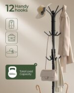 CHOEZON Coat Rack Freestanding, Coat Tree with Umbrella Holder, Entryway Hanger Stand with12 Hooks, Metal Hall Tree for Bags, Coats, Hats, Entryway, Hallway, Living Room, Bedroom, Office Black TYM01BB - Image 6