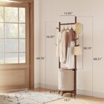 CycleCrew Solid Wood Coat Rack with Fabric Basket - Coat Hanger Stand Coat Tree Rack Freestanding with 9 Hooks Wheels, Small Clothes Rack For Entryway Bedroom Hallway Living Room - Image 5