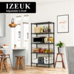 IZEUK 5-Tier Heavy Duty Metal Storage Shelves, 15.7" D x 33.5" W x 68.5" H, 1250 lbs, Black, Adjustable Wire Shelving Unit,Storage Rack for Kitchen, Garage and Closet Organizer - Image 2