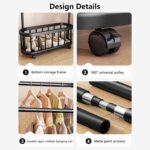 Double Rod Metal Clothes Rack with Wheels & Storage Basket, Heavy Duty Freestanding Garment Rack with Side Hooks, Rolling Coat Rack Organizer for Bedroom Laundry Room Home Storage - Image 6