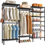 Garment Rack, Heavy Duty Clothes Rack Hanger Stand for Clothes, Freestanding Clothing Rack, Durable Closet Organizer Storage, Expandable Metal Wardrobe Rack for Bedroom, Living Room (Black)