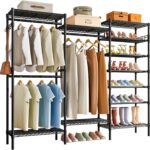 Garment Rack, Heavy Duty Clothes Rack Hanger Stand for Clothes, Freestanding Clothing Rack, Durable Closet Organizer Storage, Expandable Metal Wardrobe Rack for Bedroom, Living Room (Black)