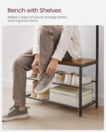 Vasagle Coat Rack Stand, Industrial Coat Tree, Hallway Shoe Rack And Bench With Shelves, Hall Tree With Hooks, Matte Metal Frame, Height 175 cm Rustic Brown Hsr41Bx - Image 6
