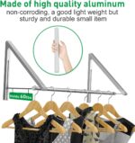 Laundry Room Drying Rack Wall Mounted Clothes Hanger Folding Wall Coat Racks Aluminum Home Storage Organiser Space Savers Silver 2 Rakcs with Rod - Image 2