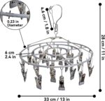 Funamily Stainless Steel Laundry Drying Rack Clothing Sock Drip Clothes Drying Hanger with 24 Clips, Swivel Windproof Hook Round Heavy Duty Underwear Hanger for Indoor Outdoor Wet and Dry (Grey) - Image 6