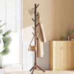 Pipishell Sturdy Wooden Coat Tree with 8 Hooks, 3 Adjustable Sizes for Clothes, Hat Stand Used in Bedroom/Office/Entryway, Brown - Image 7